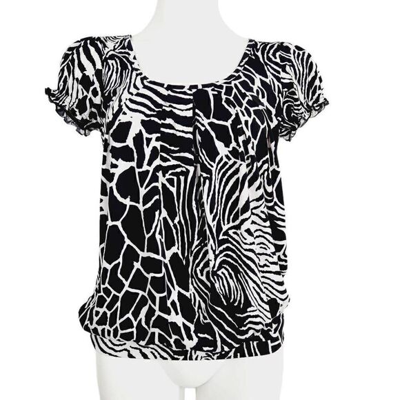 IZ Byer California knit print blouse black white Size Large - Picture 1 of 6